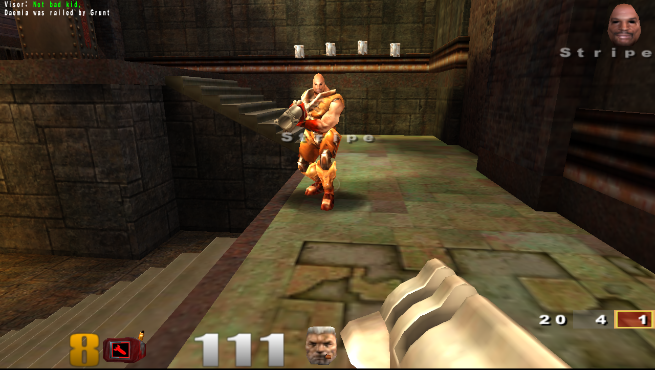 Tältä näytti Quake 3 Arena asetuksilla, joilla homma pyöri sulavasti.