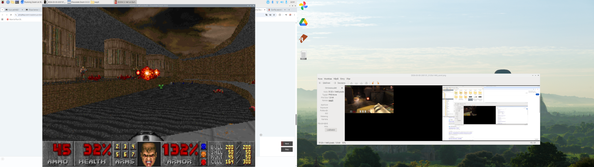 Siinä vielä kahden näytön kuvakaappaus. Näemmän Quaken kuvanrajaus jäänyt sulkematta.